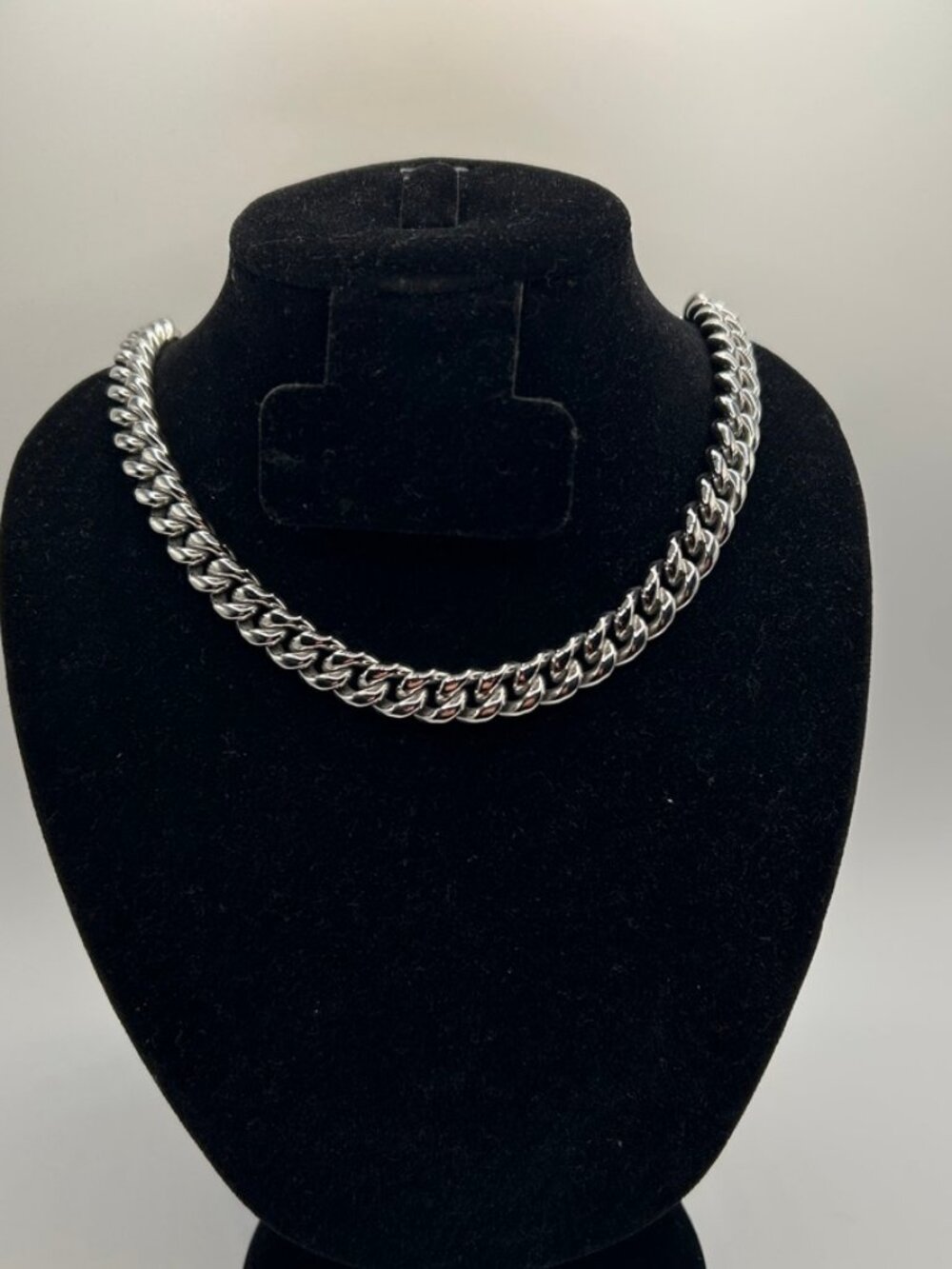 Plated Solid Cuban Chain Silver Stainless Steel 10mm 18 Inch Real Silver Unisex